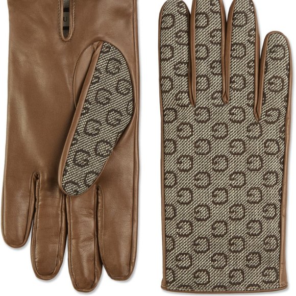 Gucci Men's Cashmere Lined Leather Gloves in Brown and Beige NEW WITH TAGS - Picture 1 of 2